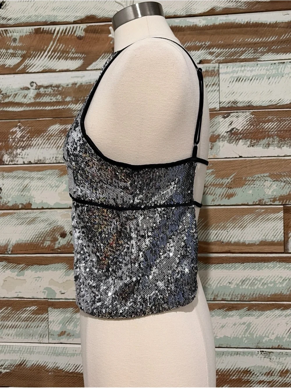 NWT FREE PEOPLE James Sequin Tank In Silver Size S Festival Boho Coastal Y2K
